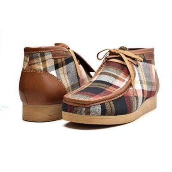 British Walkers New Castle Wallabee Style Boots Men's Tan Plaid Suede - Picture 1 of 8